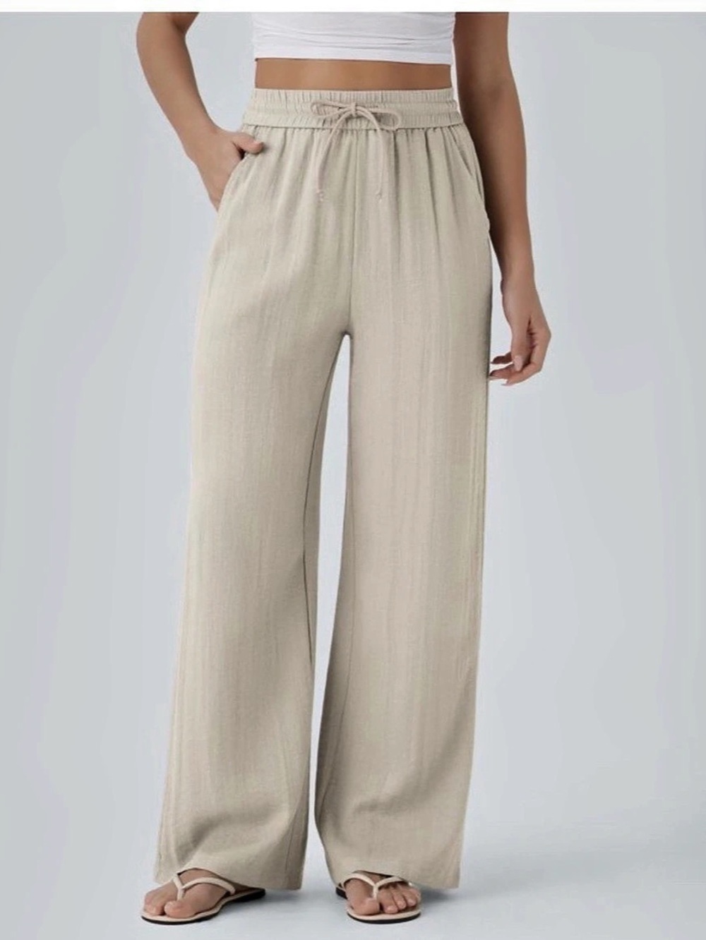 Halara Wide Leg Linen-Like Pants in Beige Size Small NWT Size S